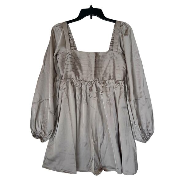 Abercrombie & Fitch Dress Emerson Taupe Pleated Party Balloon Sleeve NWT - Picture 2 of 8